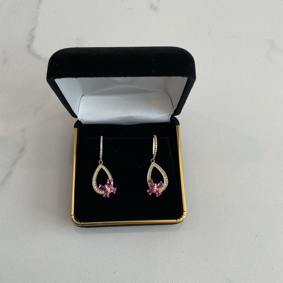 sterling silver pink butterfly dangle earrings - Picture 1 of 1